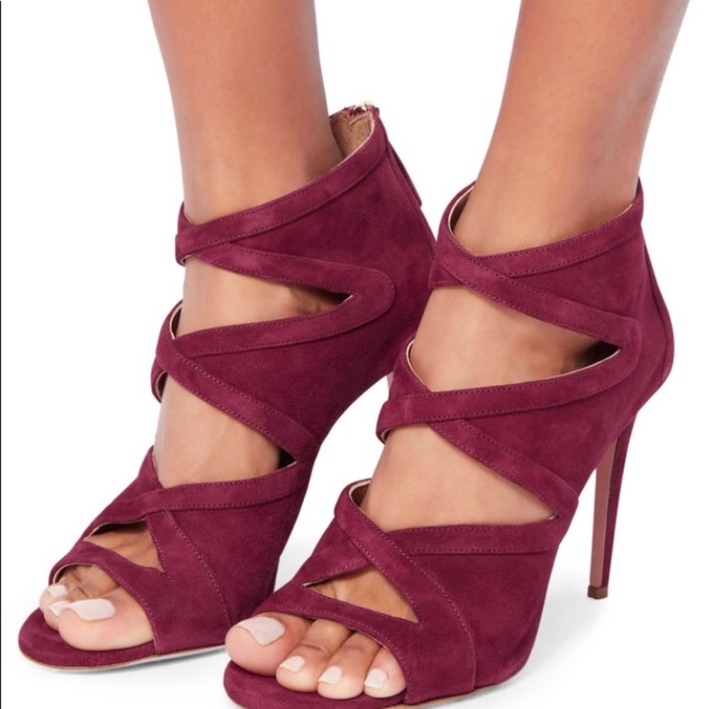 Aquazzura Red Cutout Velvet Booties SZ 36.5